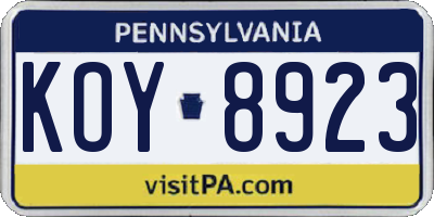 PA license plate KOY8923