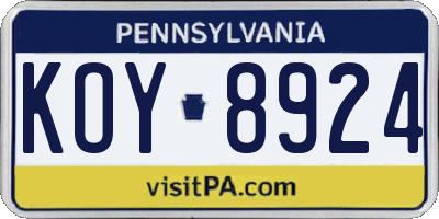 PA license plate KOY8924