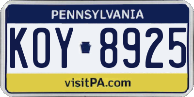 PA license plate KOY8925