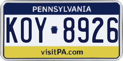 PA license plate KOY8926