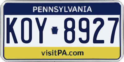 PA license plate KOY8927