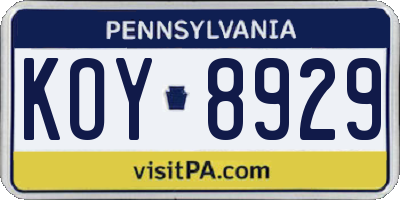 PA license plate KOY8929