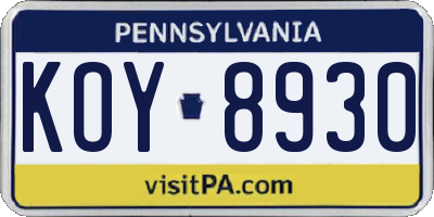 PA license plate KOY8930