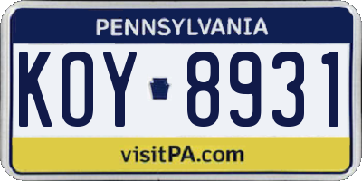 PA license plate KOY8931