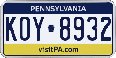 PA license plate KOY8932