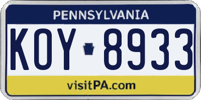 PA license plate KOY8933