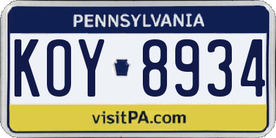 PA license plate KOY8934