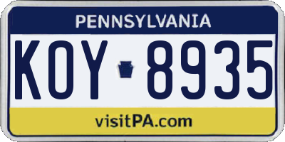 PA license plate KOY8935