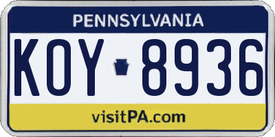 PA license plate KOY8936