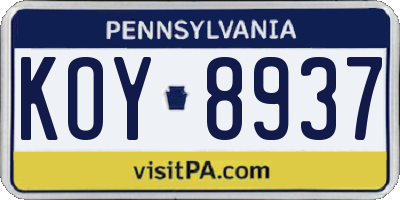 PA license plate KOY8937