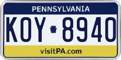 PA license plate KOY8940