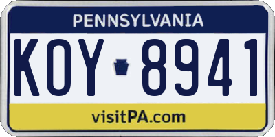 PA license plate KOY8941