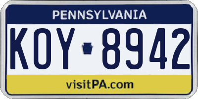 PA license plate KOY8942