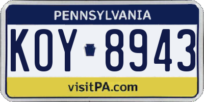 PA license plate KOY8943