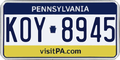 PA license plate KOY8945