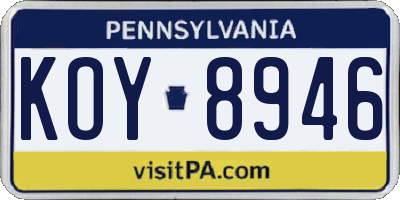 PA license plate KOY8946