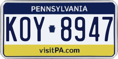 PA license plate KOY8947