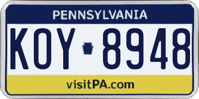 PA license plate KOY8948