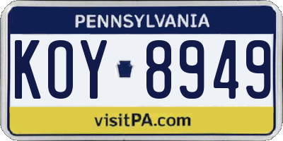 PA license plate KOY8949