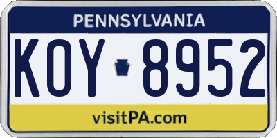 PA license plate KOY8952