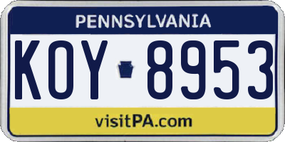 PA license plate KOY8953