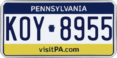 PA license plate KOY8955