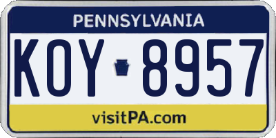 PA license plate KOY8957