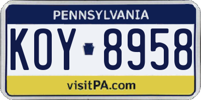 PA license plate KOY8958