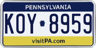 PA license plate KOY8959