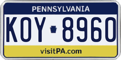 PA license plate KOY8960