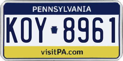 PA license plate KOY8961