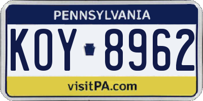 PA license plate KOY8962