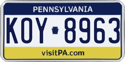 PA license plate KOY8963