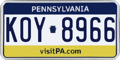 PA license plate KOY8966