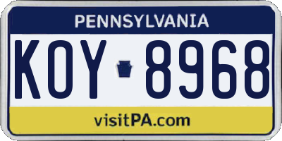 PA license plate KOY8968