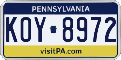 PA license plate KOY8972