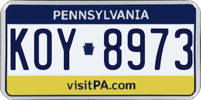 PA license plate KOY8973