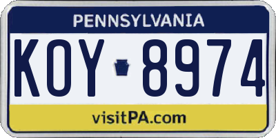 PA license plate KOY8974