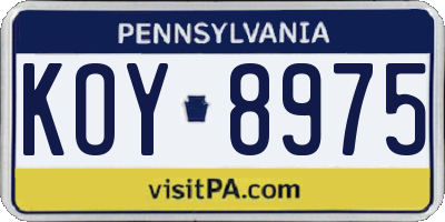 PA license plate KOY8975
