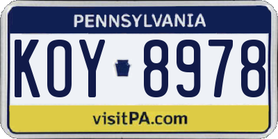 PA license plate KOY8978