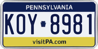 PA license plate KOY8981