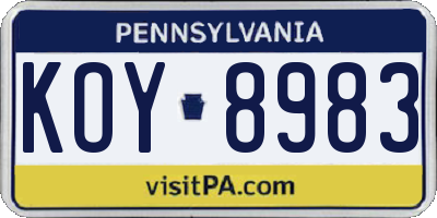 PA license plate KOY8983