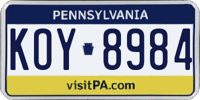 PA license plate KOY8984