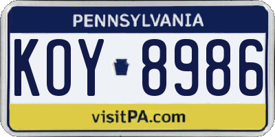 PA license plate KOY8986