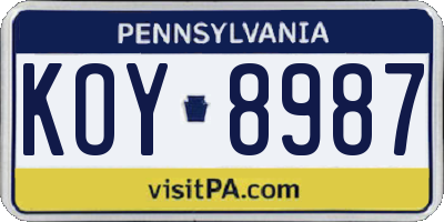 PA license plate KOY8987