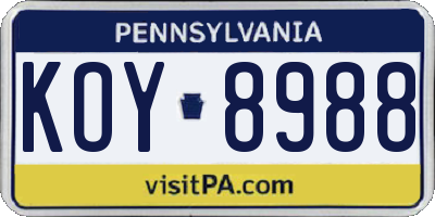 PA license plate KOY8988