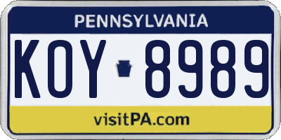 PA license plate KOY8989