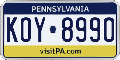 PA license plate KOY8990