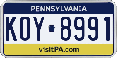 PA license plate KOY8991