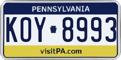 PA license plate KOY8993